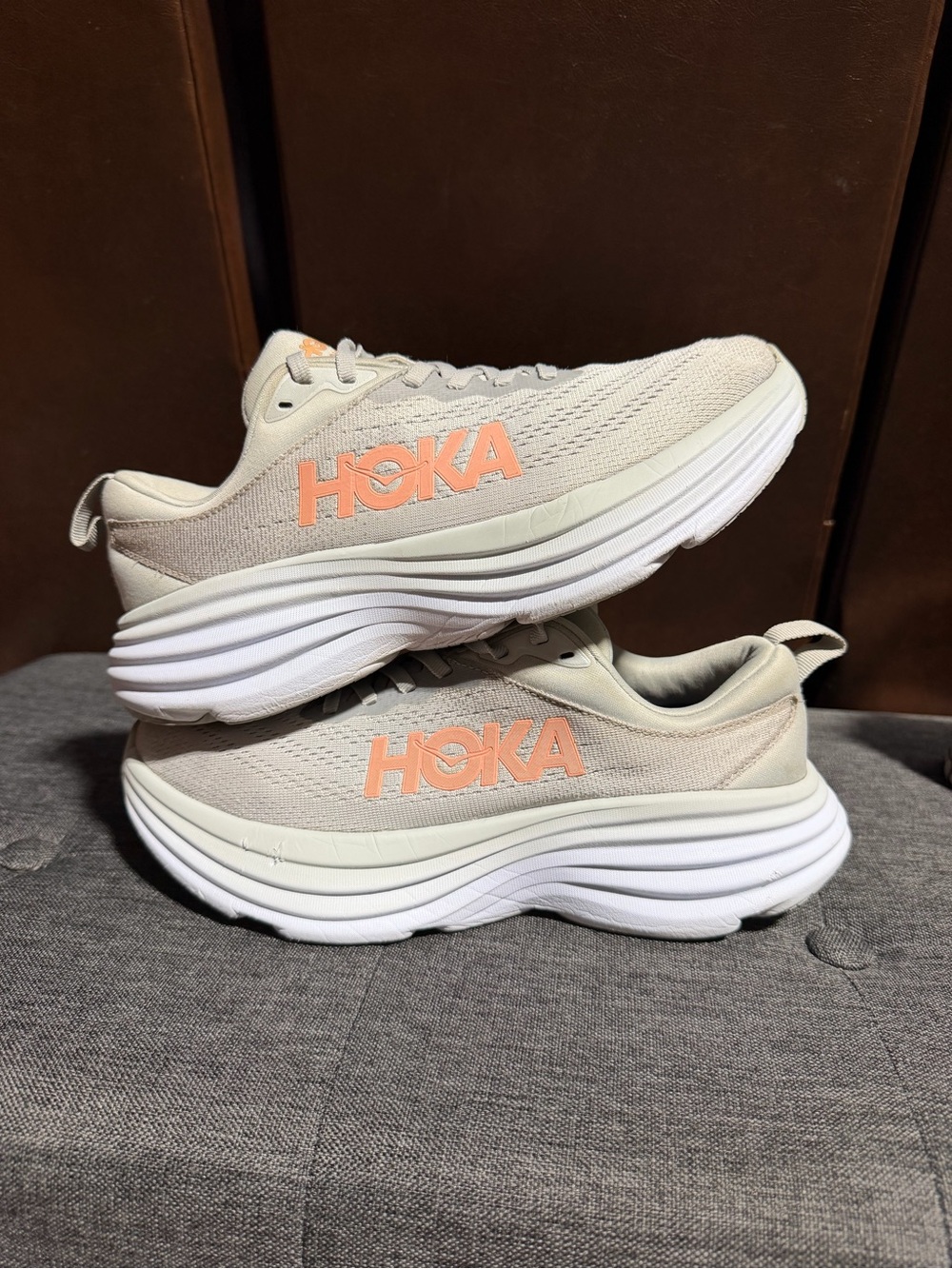Hoka Women's 7.5B Neutral Trainer in Light Beige with Peach Logo - Picture 7 of 10